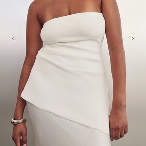 DISSH Cream Strapless Asymmetric Top